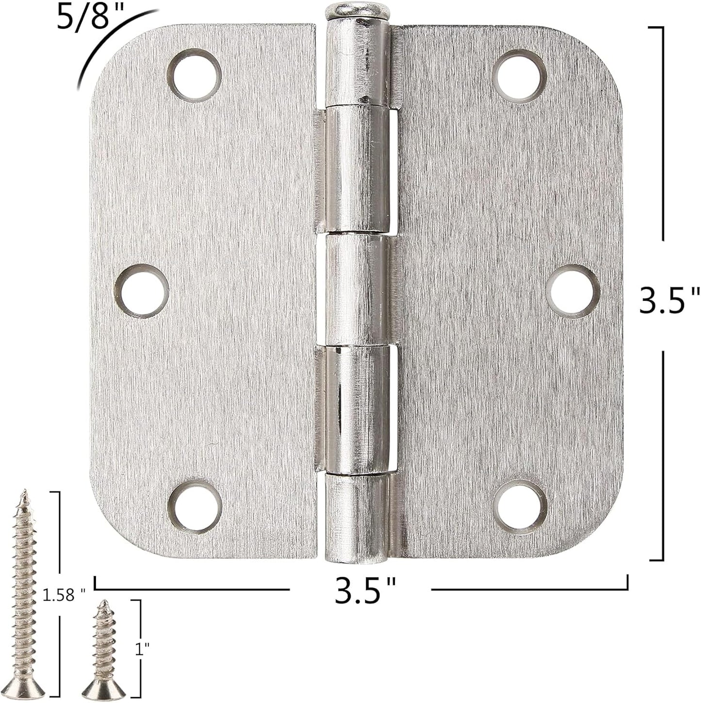 30 Pack Rounded Satin Door Hinges Brushed Nickel 3.5 Inch Interior 3 1/2 Inch 5/8" Radius Corners Iron Bifold Silver Residential Bed Room Hinge for Doors Hardware Controls House Decor Accessories