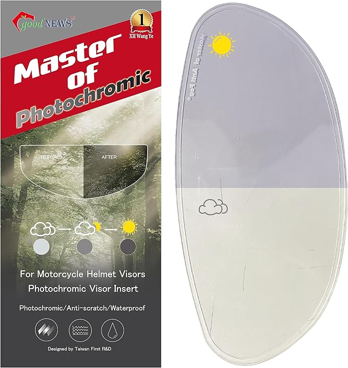 XII WY Motorcycle 3/4 open face Helmet Shield Insert - Photochromic Anti-Fog Film, Transitional Visor, Clear to Indigo Tint, Sun-Responsive, Transparent Indoors