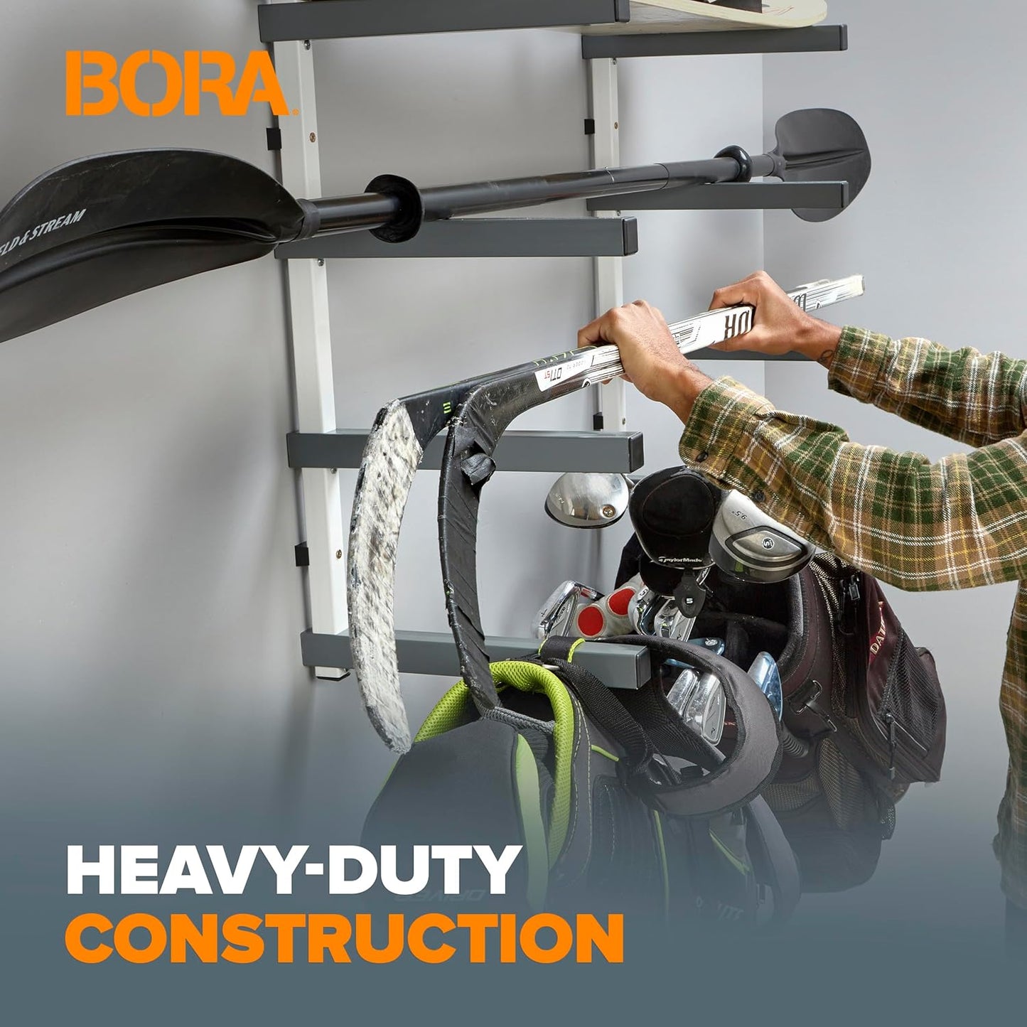 Bora 4-Level Lumber Storage Rack Wood and Garage Organization Space Saving Metal Shelf for Pipes, Boards, Plywood, and Building Materials - PBR-0420 White Gray