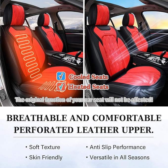 Coverado Car Seat Cover Full Set, Leather Seat Covers for Front and Rear, Waterproof Seat Covers 5 Seats, Luxury Car Seat Protectors Driver Seat Cushions Universal for Most Vehicles, Red