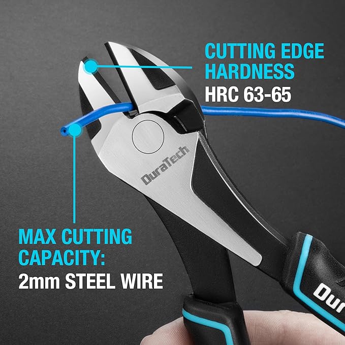 DURATECH 7" High Leverage Diagonal Cutters, Cr-Ni Wire Cutters, Side Cutters for Cutting Wire, Diagonal Cutting Pliers with Comfortable Grip