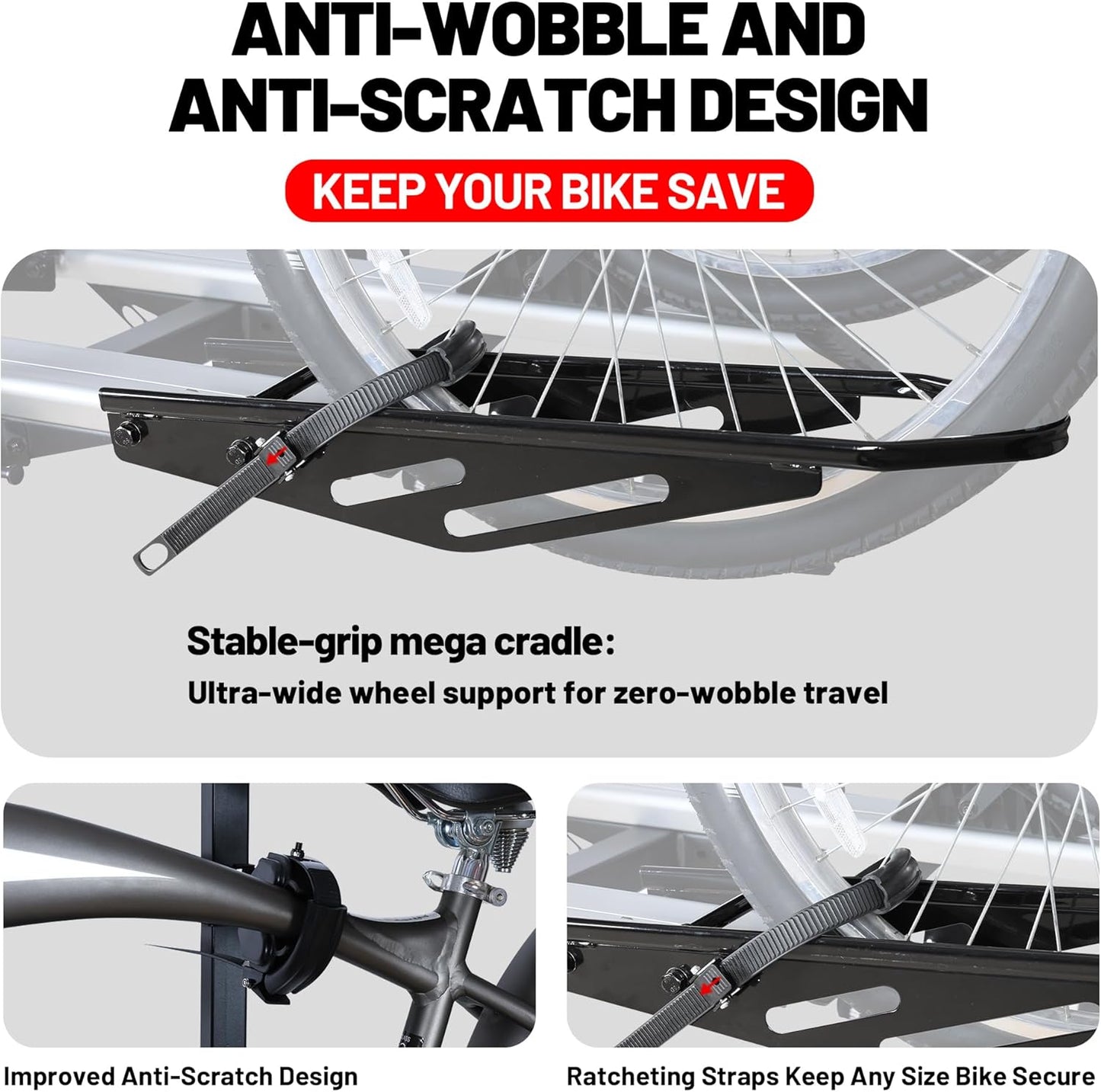 200 lbs. Hitch Mount Bike Rack, fits Cars, SUVs, RVs, Trailers with 2 Inch Receiver