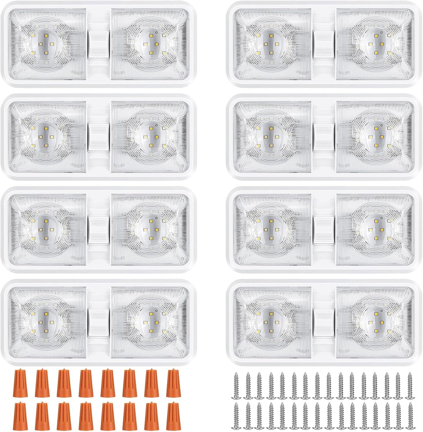 8 Pack RV Lights Interior 12V Led 8W Ceiling Double Dome Light 600 Lumen Brightness Lights Fixtures for RV Camper Trailer Boat Car, Natural White 4000-4500K, 48 X 2835 SMD LED