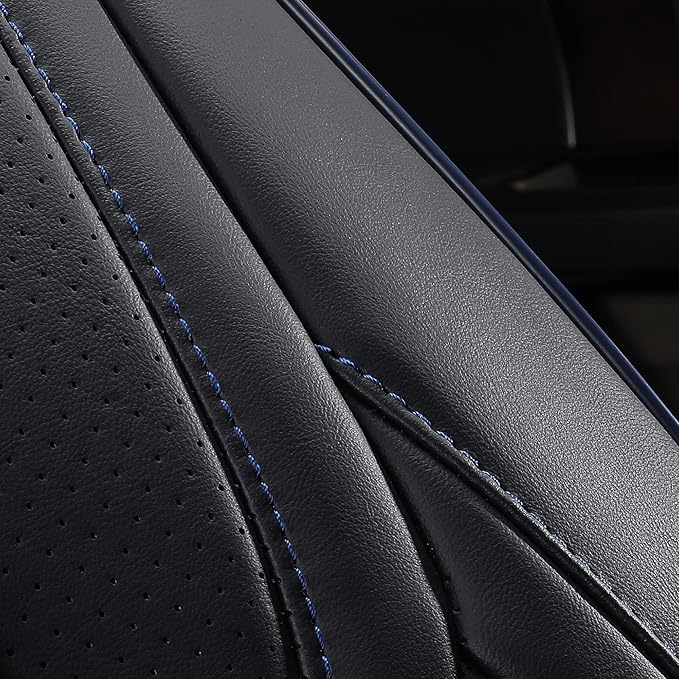 Huidasource Custom Fit Ford F150 Rear Bench Split Leather Seat Covers Fit for 2015-2025 F150 SuperCrew & 2017-2025 F250 F350 F450 Super Duty Crew Cab Pickup King Ranch Platinum(Back Row/Black&Blue)