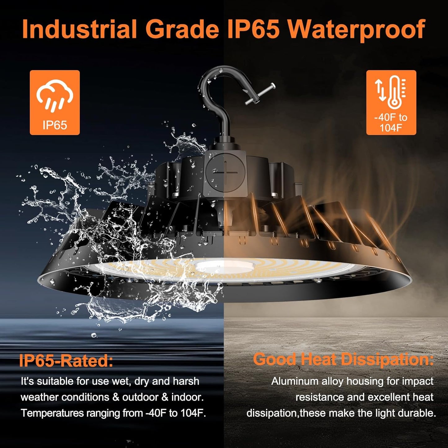 4Pack LED High Bay Lights, 150W UFO High Bay LED Shop Lights, 22500LM Adjustable CCT(5700K 5000K 4500K) & Power(150W 120W 80W), 0-10V Dimmable, 5' Cable Plug, IP65 Waterproof, ETL & DLC Listed