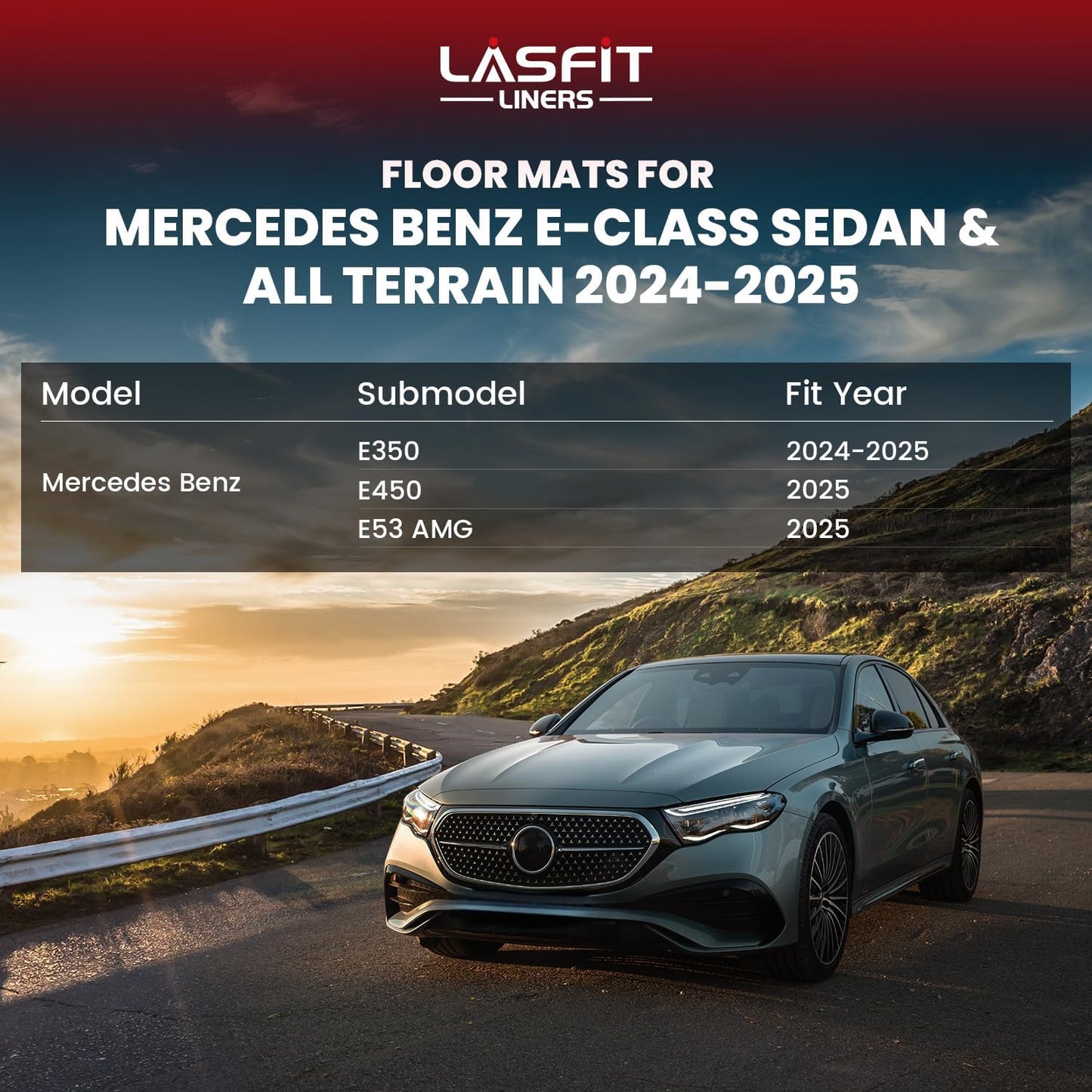 LASFIT Floor Mats for Mercedes Benz E Class E350 / E450 AMG / E53 2026 2025 2024 (Fit Sedan & All-Terrain), All Weather TPE Anti-Slip Floor Liners Fit for E Class 2024-2026, 1st & 2nd Row Set, Black