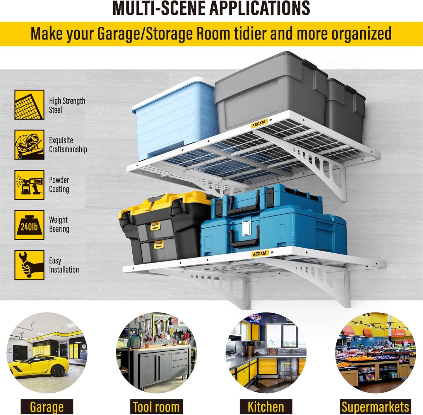 2x3ft 2Pack Wire Shelving Unit Heavy Duty Garage Storage Shelves Wall Mounted White 560lbs Load Capacity（24-inch-by-36-inch）