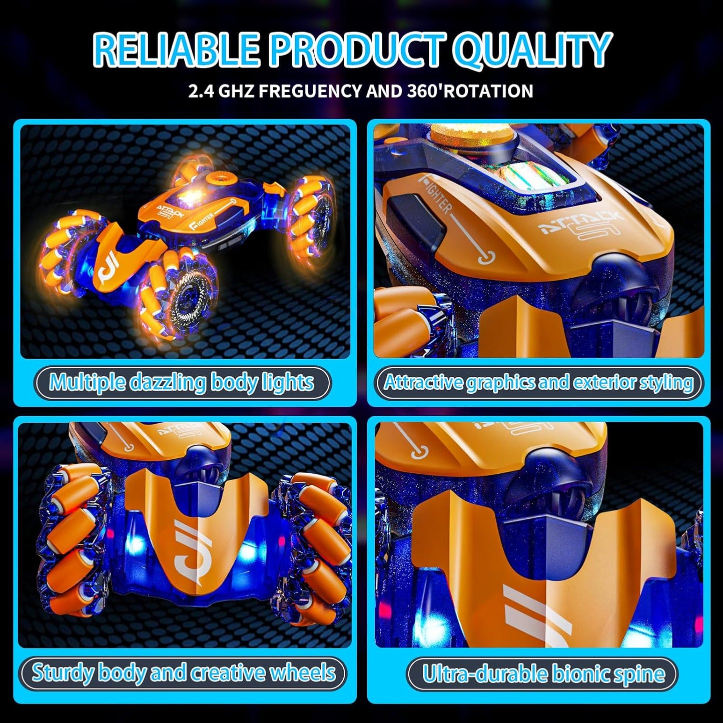 Gesture Sensing RC Stunt Car,Remote Control Car Toys for Ages 5-7-13,with Lights Music Spray,4WD 360° Spins All Terrains Kids Toys RC Cars,3-6 Year Old Boy Birthday Gift & 3-12 Best Gift for Kids