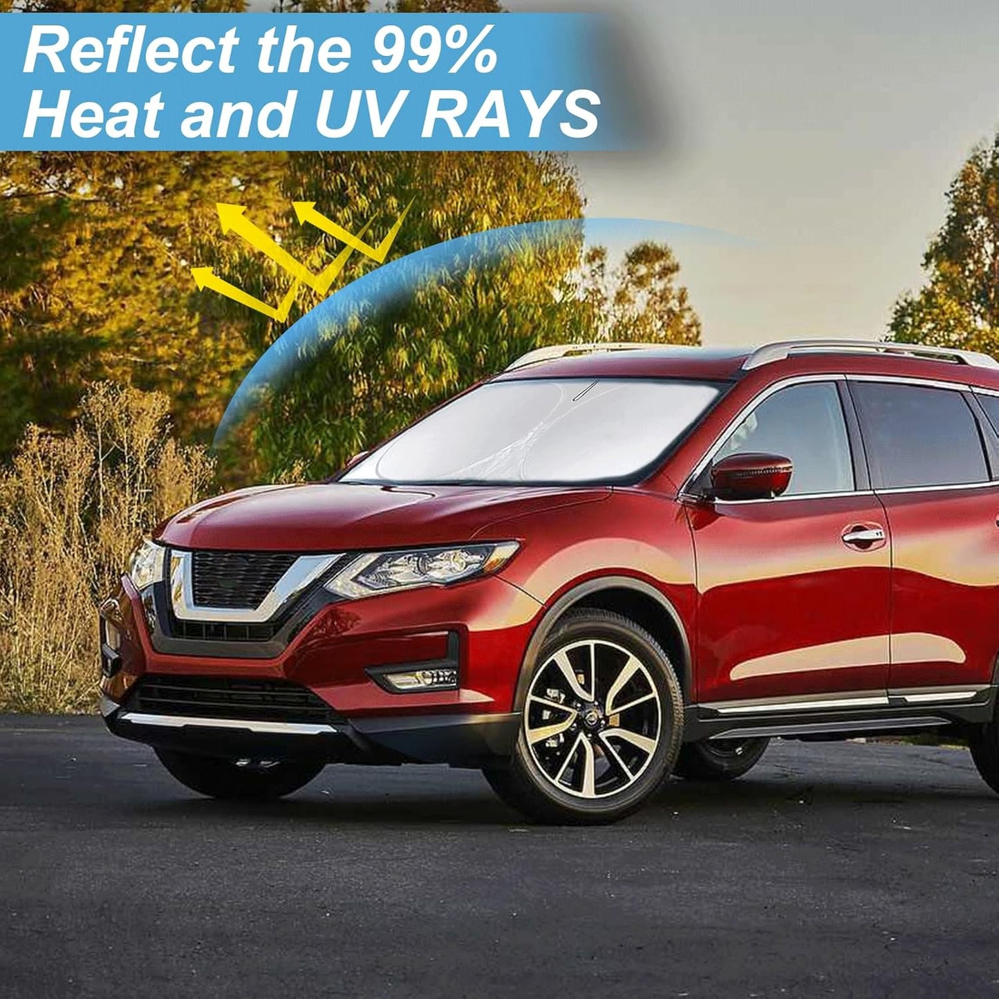 Custom Fit Rogue 3rd Windshield Sunshade for Nissan Rogue 3rd Gen 2021 2022 2023 2024 2025 (Not for Rogue Sport) Front Window Car Shades Shield Cover for Windshield Sun Visor Protector Blocks UV Rays