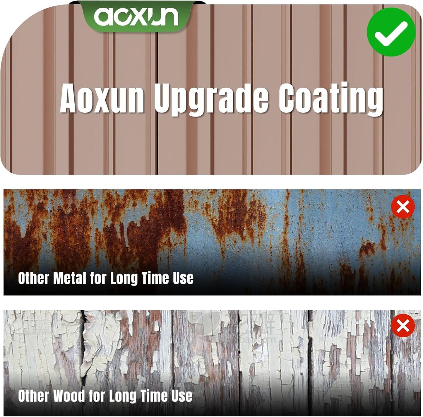 Aoxun 5'x3' Outdoor Storage Shed with Base Metal Garden Shed for Outside(Brown, 5' x 3'W/Base)