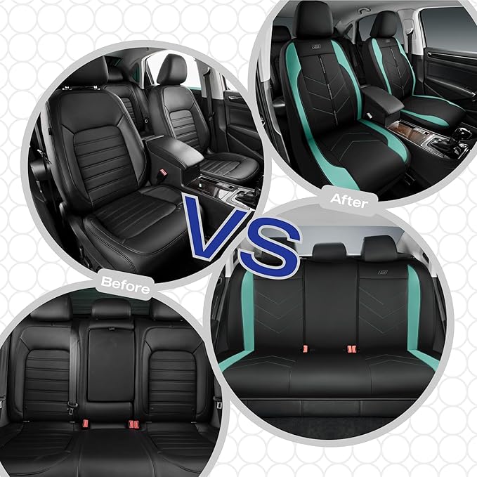 Skechers Car Seat Covers,Luxury Faux Leather Seat Covers,Waterproof Anti Slip Car Seat Protector Front Seats,Car Accessories Airbag Universal Fit for Most Cars,Vans,Trucks,SUV,Mint