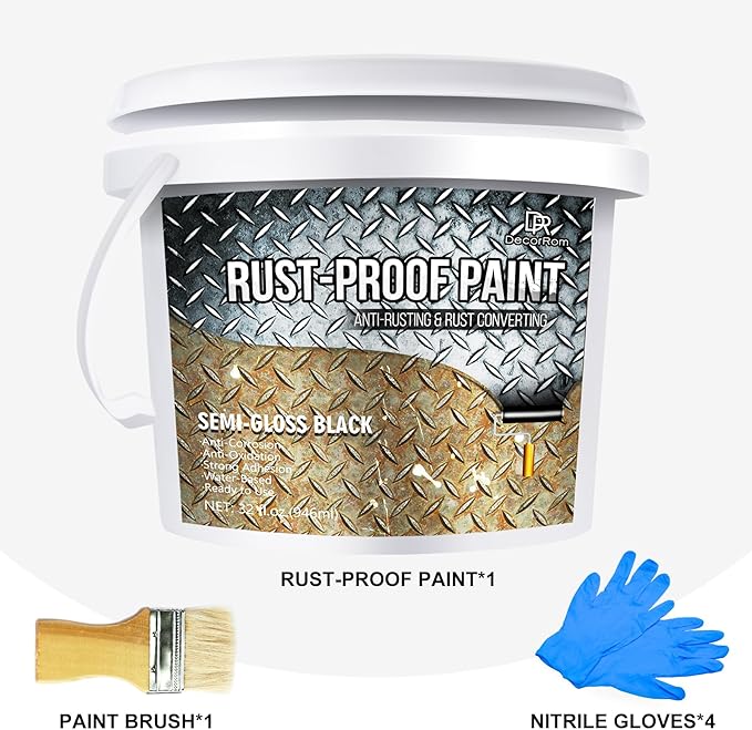 Rust Converter Paint - 32oz Water-Based Rust Reformer & Metal Primer, Semi-Gloss Black Rust Preventive Paint for Metal, Anti-Rust Coating Rust Paint Encapsulator for Maximum Rust, Corrosion Protection