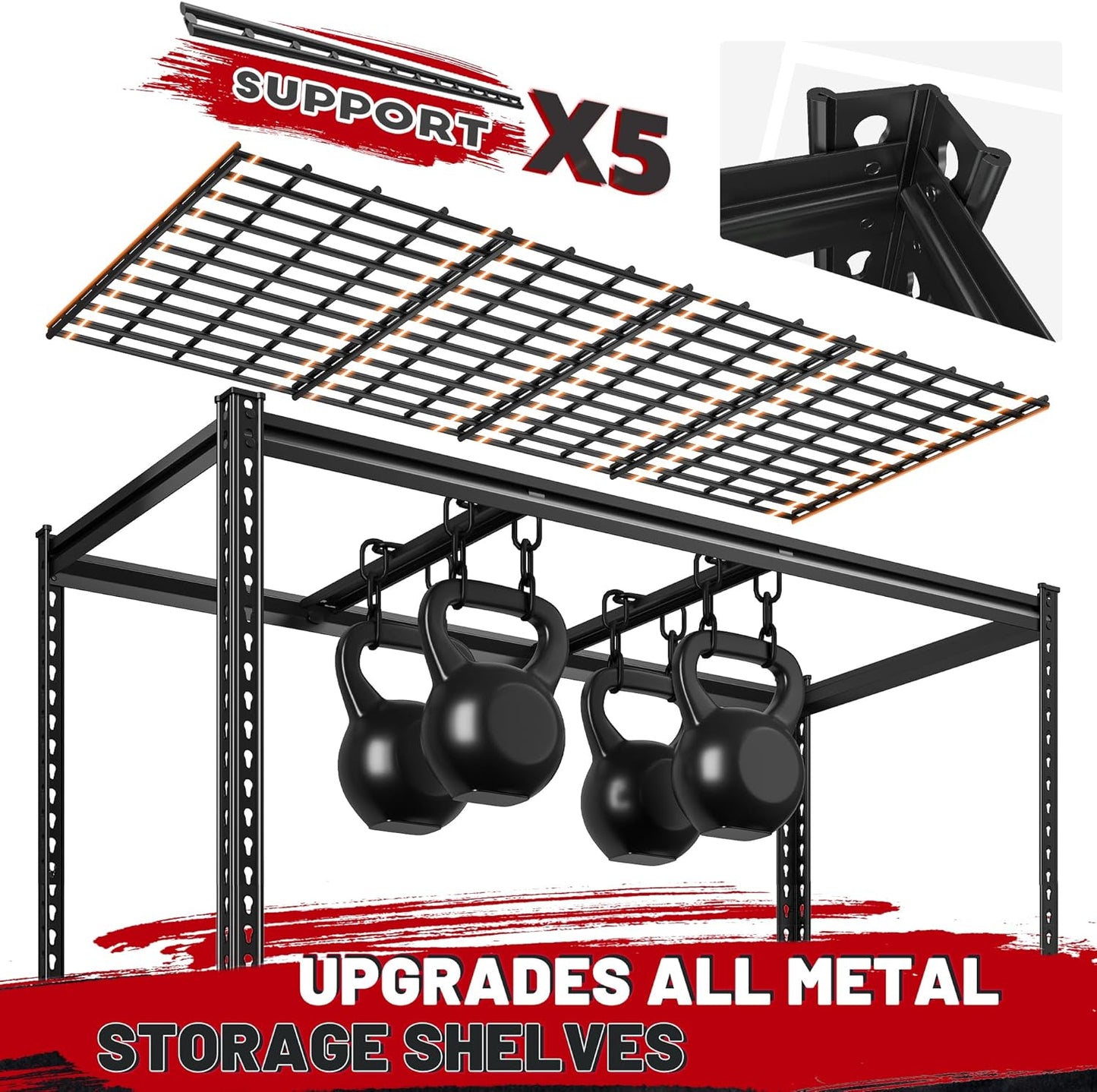 REIBII 55" W Garage Shelving, Heavy Duty Storage Shelves Load 3000LBS, 5 Tier Adjustable Metal Shelving Unit for Basement, Warehouse, Workshop, 55" W x 24" D x 72" H