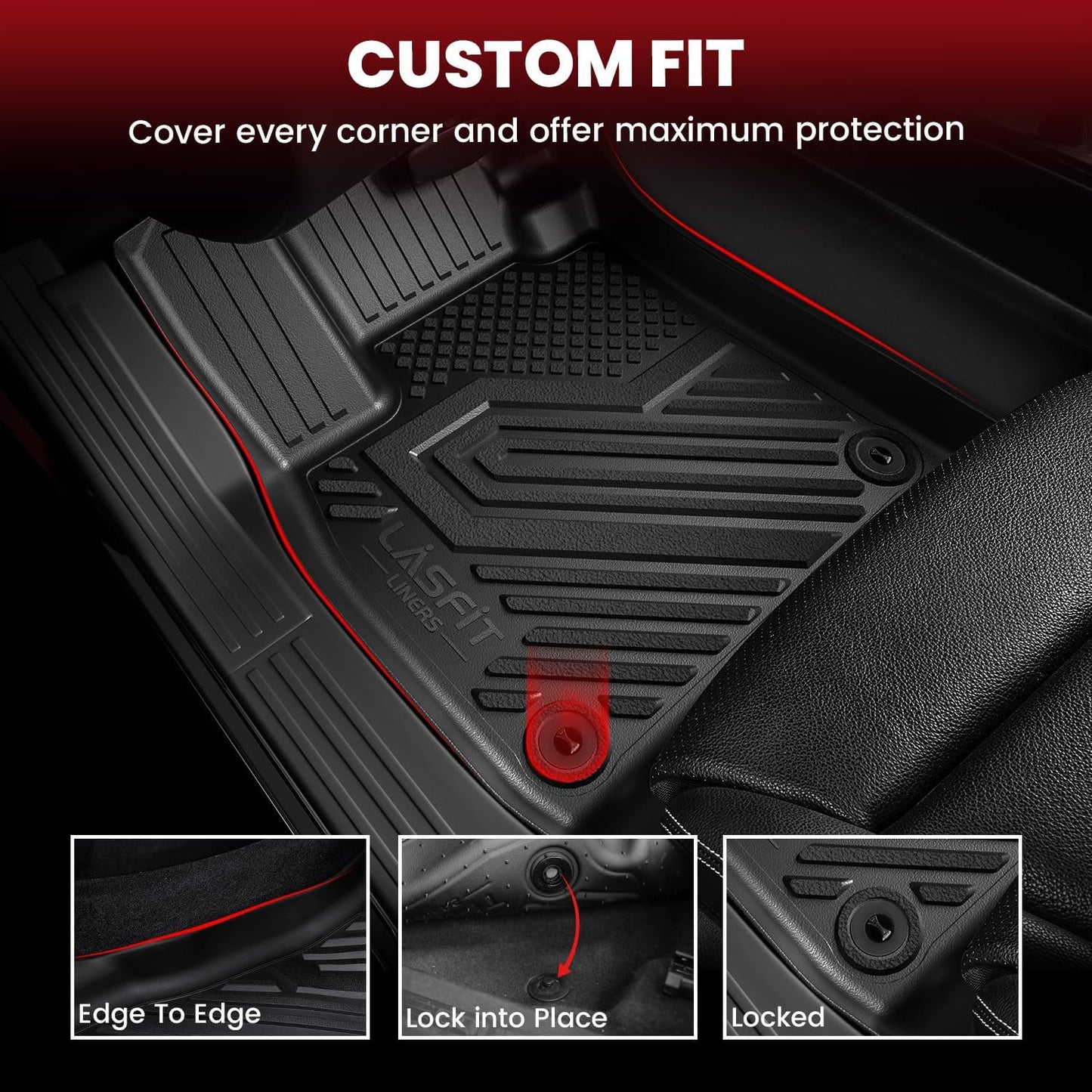 LASFIT Floor Mats & Backseat Cargo Mat for Mitsubishi Outlander 2022-2025 (Not Fit PHEV or Sport Models), TPE All Weather Protection Custom Fit 3 Row Rubber Floor Liners, Black, Easy to Clean