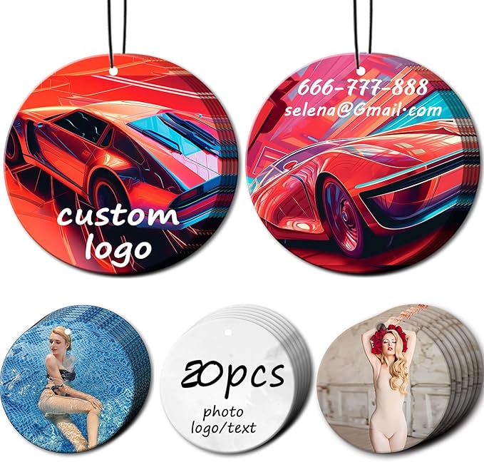 20/50/100Pcs Custom Car Air Freshener with Picture Photo Logo, Personalized Gifts for Men Personalized Air Freshener for Car Bulk Hanging Ornaments for Rear View Mirror. (20 Round)