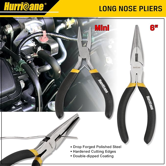 HURRICANE 7 Pieces Pliers Set, 8 inch Groove Joint Pliers, 8 inch Slip Joint, 7‘’ Linesman, 6‘’ Slip Joint, 6‘’ Diagonal, 6‘’ Long Nose, Mini Long Nose, for DIY & Home Use