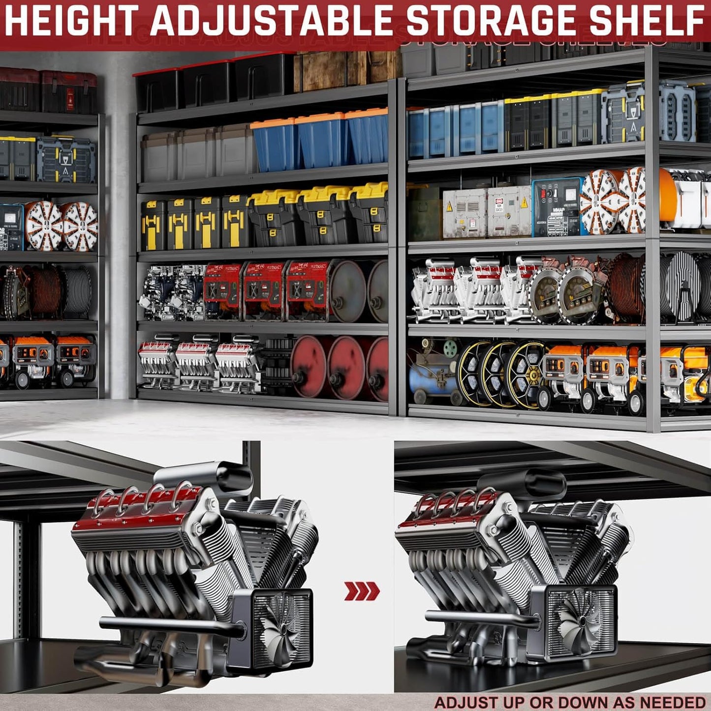 65" W Garage Shelving Heavy Duty, Adjustable 5 Tier Metal Shelves, Commercial Metal Shelf Rack, Industrial Shelving