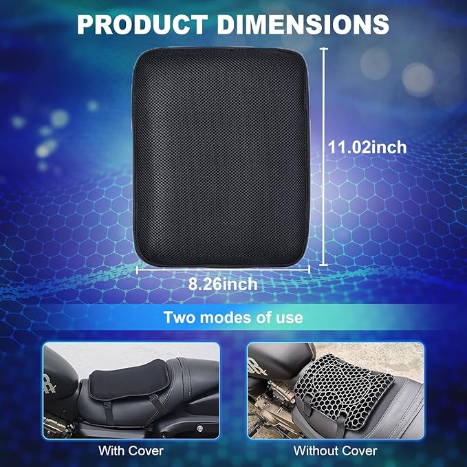 Motorcycle Gel Seat Cushion, 3D Honeycomb Shock-Absorbing, Hollow and Breathable, Hel Material is Compressive, Non-Breaking, Non-Hardening, Soft and Comfortable (Small Rectangular Style)