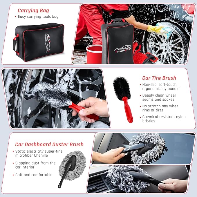 55PCS Car Detailing Kit Interior Cleaner with High Power Handheld Vacuum, Car Detailing Brush Set, Car Cleaning Kit, Drill Brush Set, Car Cleaning Tools Brushes for Interior, Exterior, Wheels