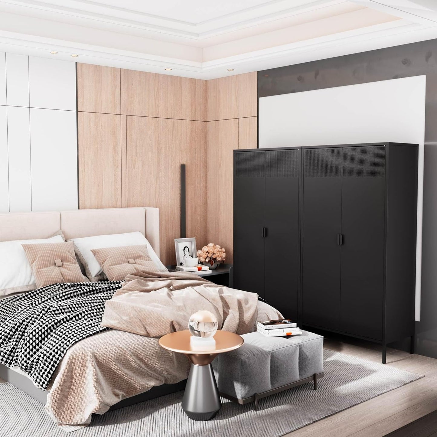 Metal Storage Cabinets Locker with Hanging Rod and Adjustable Shelves, 71'' Clothing Steel Storage Wardrobe for Home & Office, School, Employee,Gym(Black, 71''H-Wardrobe)