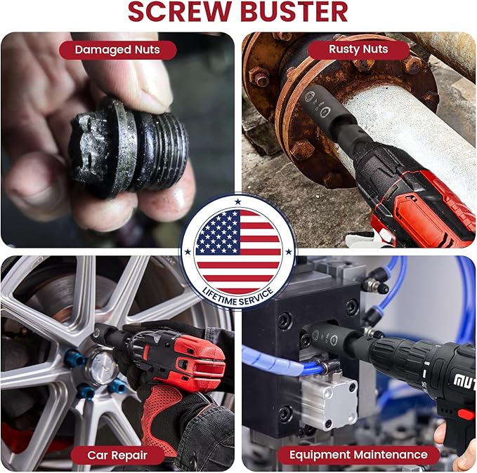 2-In-1 Lug Nut Removal Tool & Impact Socket Set, with 1/2" Drive, Easy Out Broken Bolt Extractor Kit, Ez Out Stripped Wheel Lock for Removing Rounded, Rusted Bolts, Nuts & Screw 7-Pieces(Red)