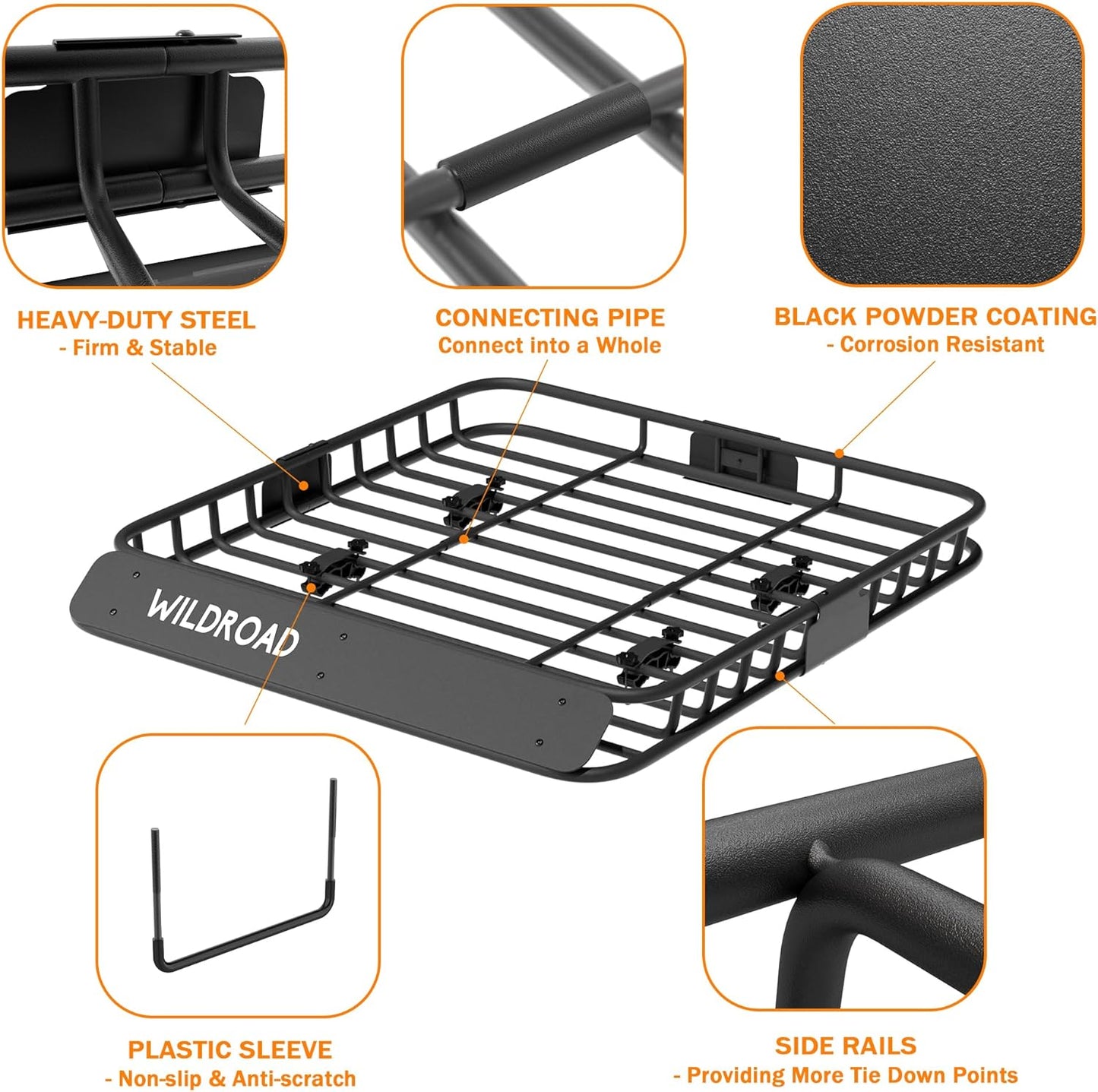 WILDROAD Roof Rack Cargo Basket, Upgraded 4” Fence Car Roof Basket, 43"x 39"x 4" Universal Car Top Luggage Holder Carrier Basket Fits for SUV Truck Cars