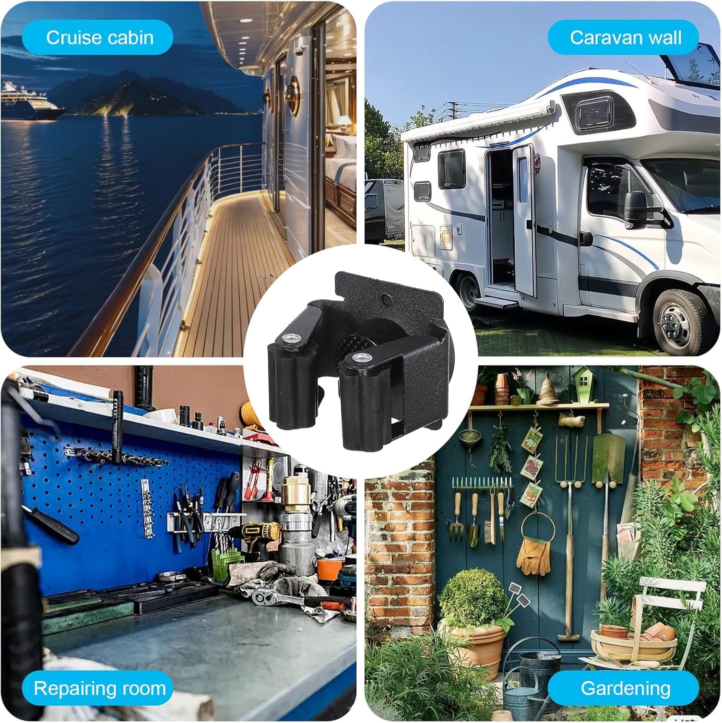 4PCS Magnetic Mop Broom Holder – Heavy Duty, Anti-Slip Wall Mount with Adjustable Gripper for Garage, Kitchen, Laundry & Garden Organization