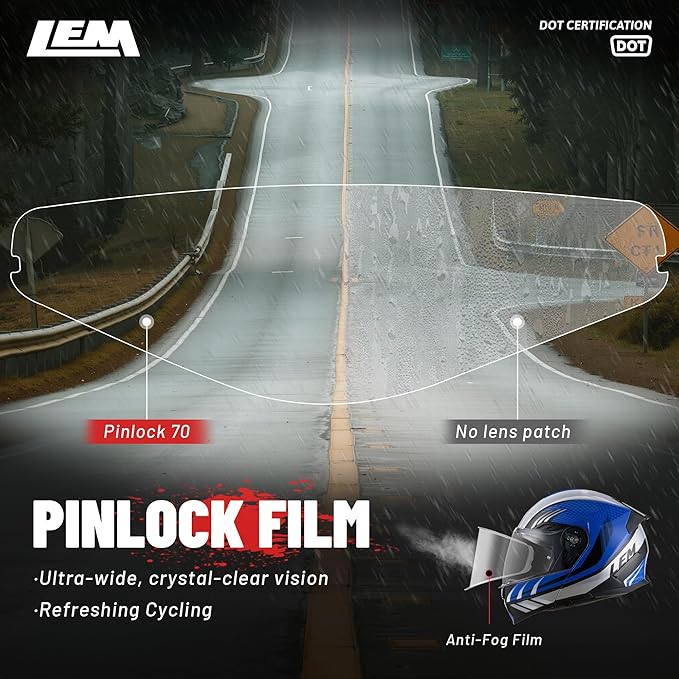 LEM Modular Motorcycle Helmets Fiberglass, Full Face Motorcycle Helmet Flip Up for Touring, DOT Certified, Release Sun Visor & Removable Comfort Liner, Lightweight Street Bike Helmet (Blue, S)
