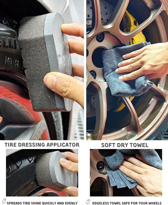 8PCS Pro Wheel Cleaning Kit - Woolies Brushes, Detailing Brush, Tire Brush, Wash Mitt, Drying Towel & Carry on Bag - Scratch-Free Rim Cleaning Kit