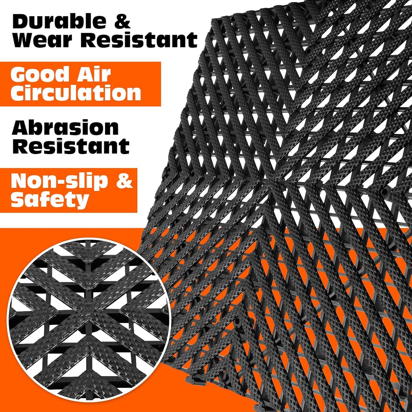 Interlocking Garage Floor Tiles - 0.79in,Vented, Self-Draining, Non-Slip Flooring, Modular, Virgin Polypropylene, Ideal for Garages, Patios, Basements, Decks -51.6 sq ft (Black, 30PCS)
