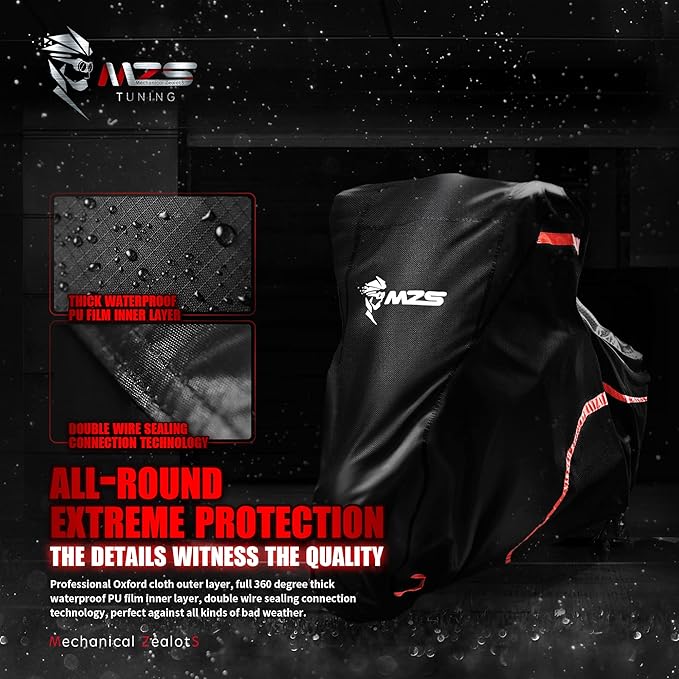 MZS Motorcycle Cover Waterproof Outdoor Compatible With HD Cruiser Models Sportster Softail Dyna V-rod Low Rider Sport Glide Fat Boy Heritage Nightster Iron 420D All Season Weather Covers Storage
