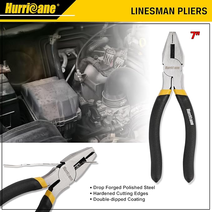 HURRICANE 7 Pieces Pliers Set, 8 inch Groove Joint Pliers, 8 inch Slip Joint, 7‘’ Linesman, 6‘’ Slip Joint, 6‘’ Diagonal, 6‘’ Long Nose, Mini Long Nose, for DIY & Home Use