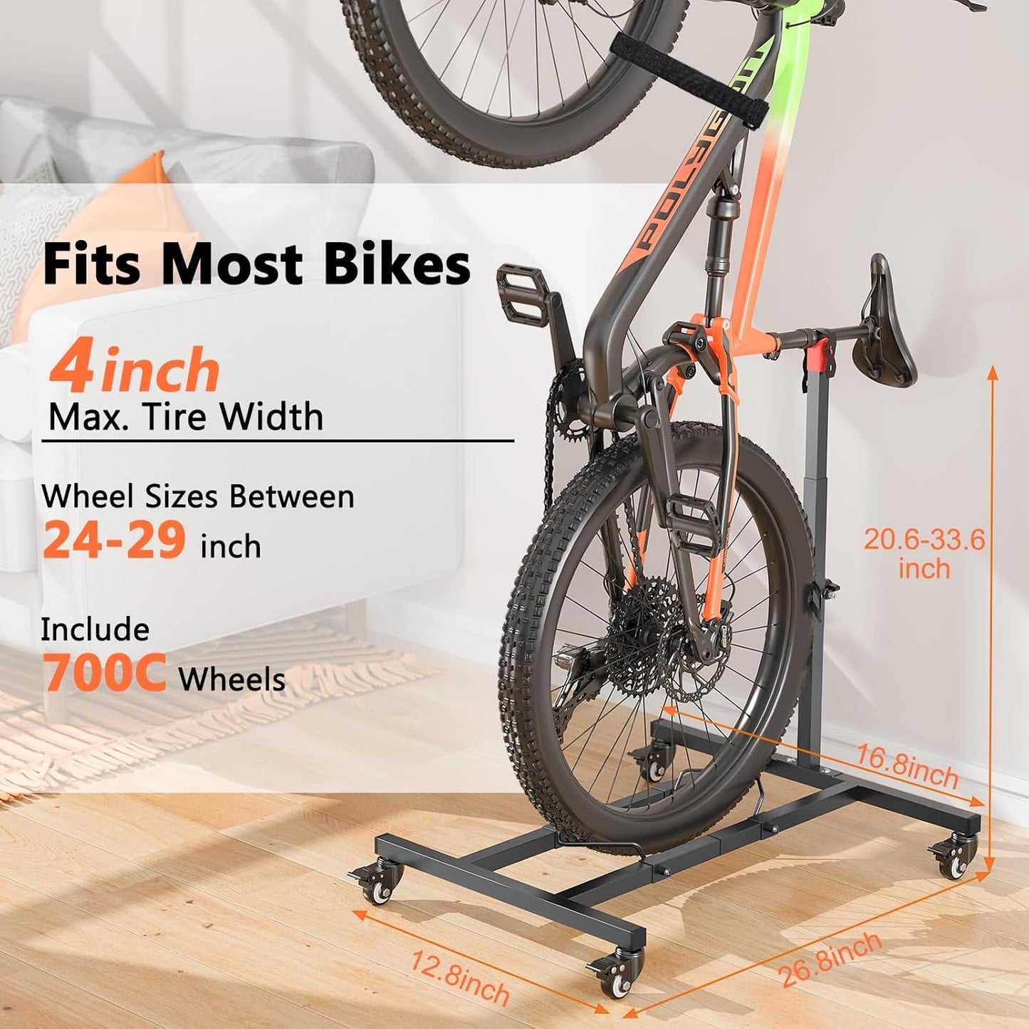 Vertical Bike Stand,Freestanding Space-Saving Bike Rack with Adjustable Height for Wheels Sizes up to 29”,Indoor Bike Storage Rack for Garage & Apartment, Upright Bicycle Floor Holder for MTB Road
