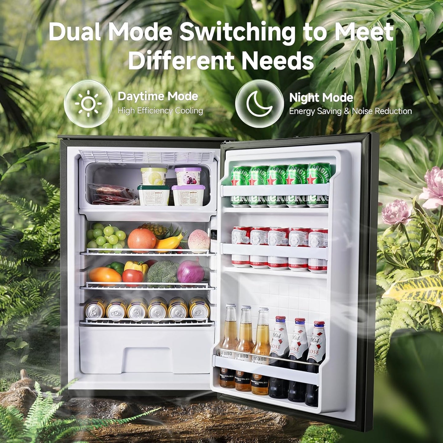 BODEGACOOLER 12 Volt Refrigerator, 116.2Quart RV Refrigerator with Freezer, Dual Modes RV Fridge with LED, (5℉-50℉) Travel Compressor Refrigerator 12/24V DC for Boat, Caravan, Truck, Camping (Black)