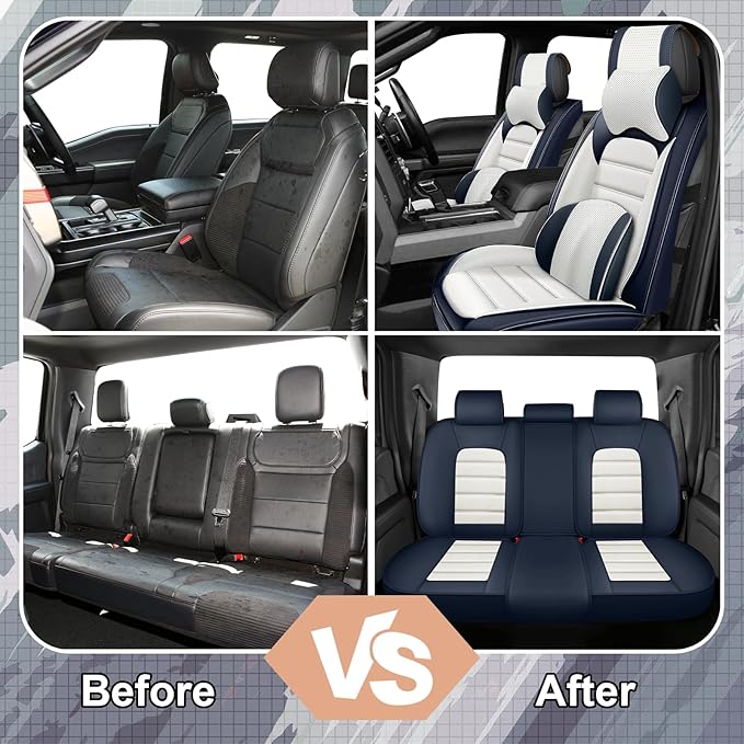 Full Set Car Seat Covers for GMC Sierra 1500/2500/3500 Denali SLT AT4 AT4X Base Seat Covers 2008-2025, Waterproof Premium Nappa Leather Seat Protectors(Luxury 5 Seats/Black&White)