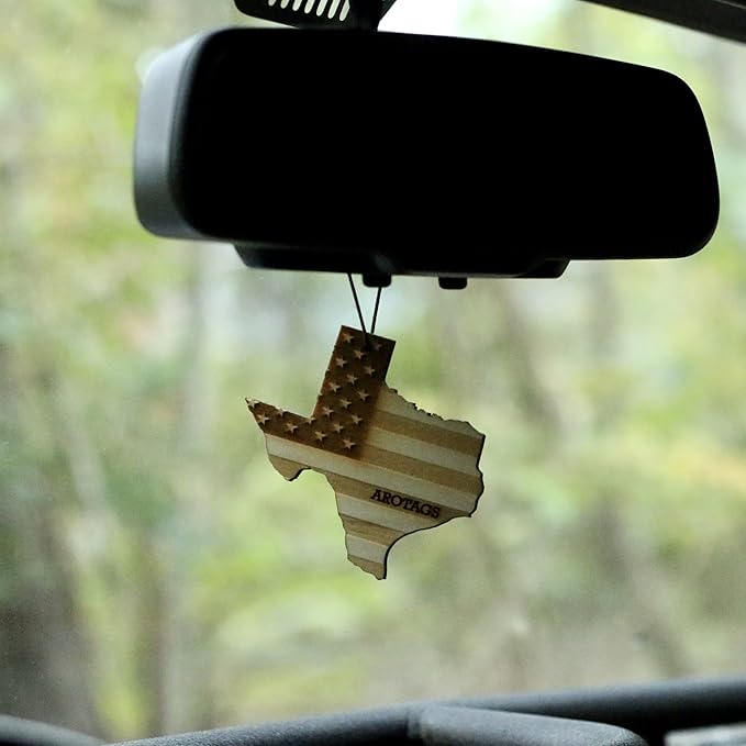 Arotags Car Air Freshener - Reusable Wood Diffuser - Hanging Odor Eliminator - Texas Patriot - Cool Breeze Scent