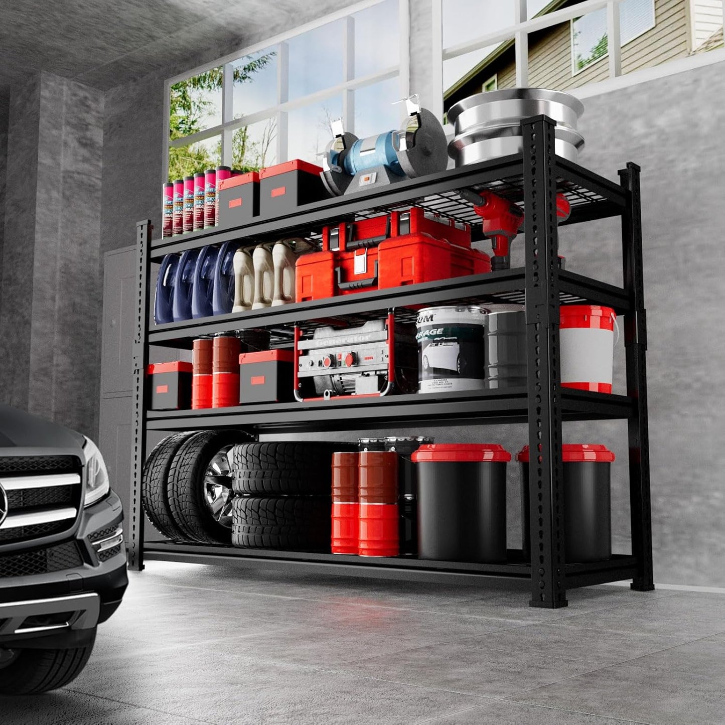 Storage Shelves, Garage Shelving Heavy Duty 2640LBS Capacity, 48"L x 18"W x 60"H Adjustable Metal Shelving Organizer Wire Rack, 4 Tier Utility Shelf Unit for Pantry Closet Warehouse Organization