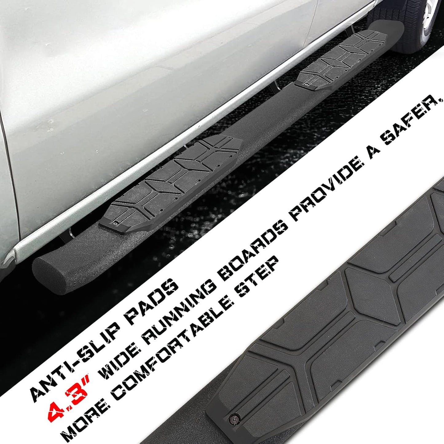 4.3 Inches Oval Tube Bar Running Boards Compatible with 2024 2025 Tacoma Double Cab with 4 Full-Size Doors. Tacoma Step Bars and Carbon Steel Side Steps Step Bars.