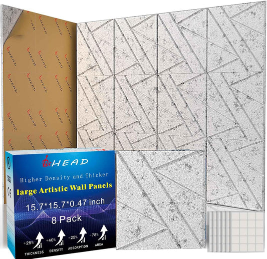 8 Pack Self-Adhesive Soundproof Wall Panels, 15.7 x 15.7 x 0.47 in Sound Proof Foam Panels for Walls, 1.2lb/ft³ High Density, Thicker 0.47in, Large Size Acoustic Panels, Sound Dampening Panels Gray