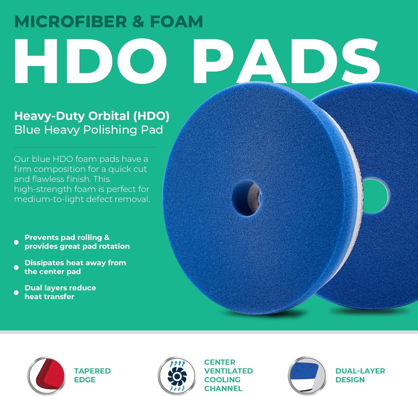 Lake Country 3.5" HDO Blue Foam Heavy Polishing Pad (2-Pack) – Premium Heavy Duty Orbital Polishing Pad for Painted Surfaces – Fits 3" Backing Plate