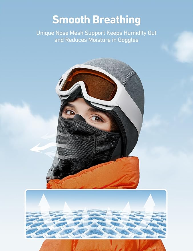 AstroAI Ski Mask Windproof Balaclava for Cold Weather, Winter Face Mask Breathable Stretchable for Skiing, Snowboarding, Gray