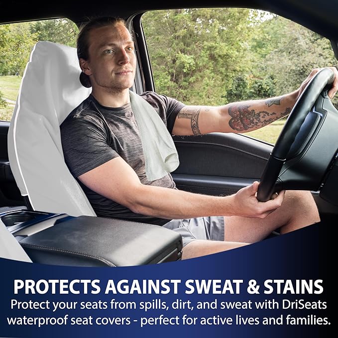 Dri Seats Waterproof Car Seat Cover – Premium Sweat Towel with Slip Resistant Backing for Front Seats in Cars, Trucks, SUVs – Universal Seat Liner, Easy Install, Machine Washable, Breathable