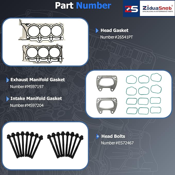 3.6 Head Gasket Set w/Head Bolts Fit For Chrysler 200 300 Town&Country Dodge Jeep Grand Cherokee Wrangler Ram 1500 C/V Volkswagen 3.6L V6 DOHC 2011-2016 HS26541PT HS54880 HGS1169 ES72467