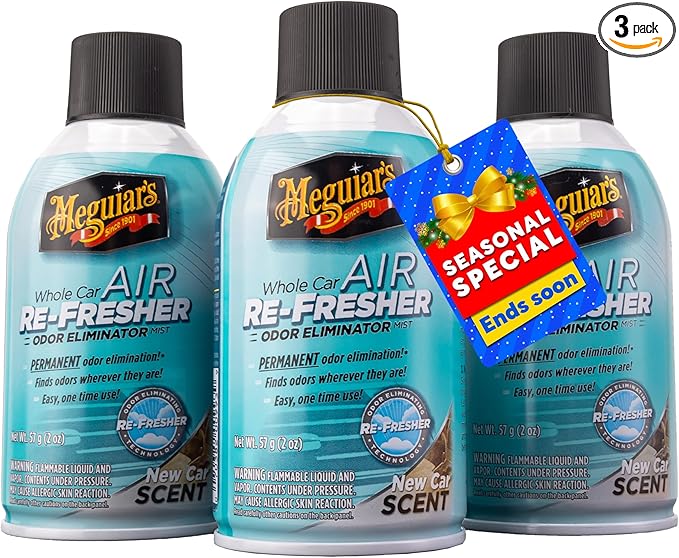 Meguiar's Whole Car Air Re-Fresher,Odor Fighting Mist, Fights Off Strong Vehicle Odors,Air Freshener, New Car Scent - Three 2 Oz Spray Bottles