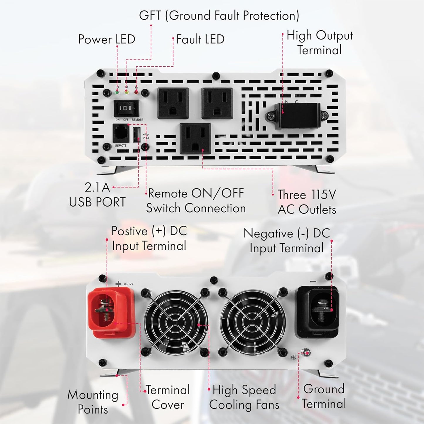 Wagan EL3810 Pure Line 3000 watt Power Inverter 6000 Watt Peak Surge Power DC 12V to 110V AC Car Inverter ETL Certified