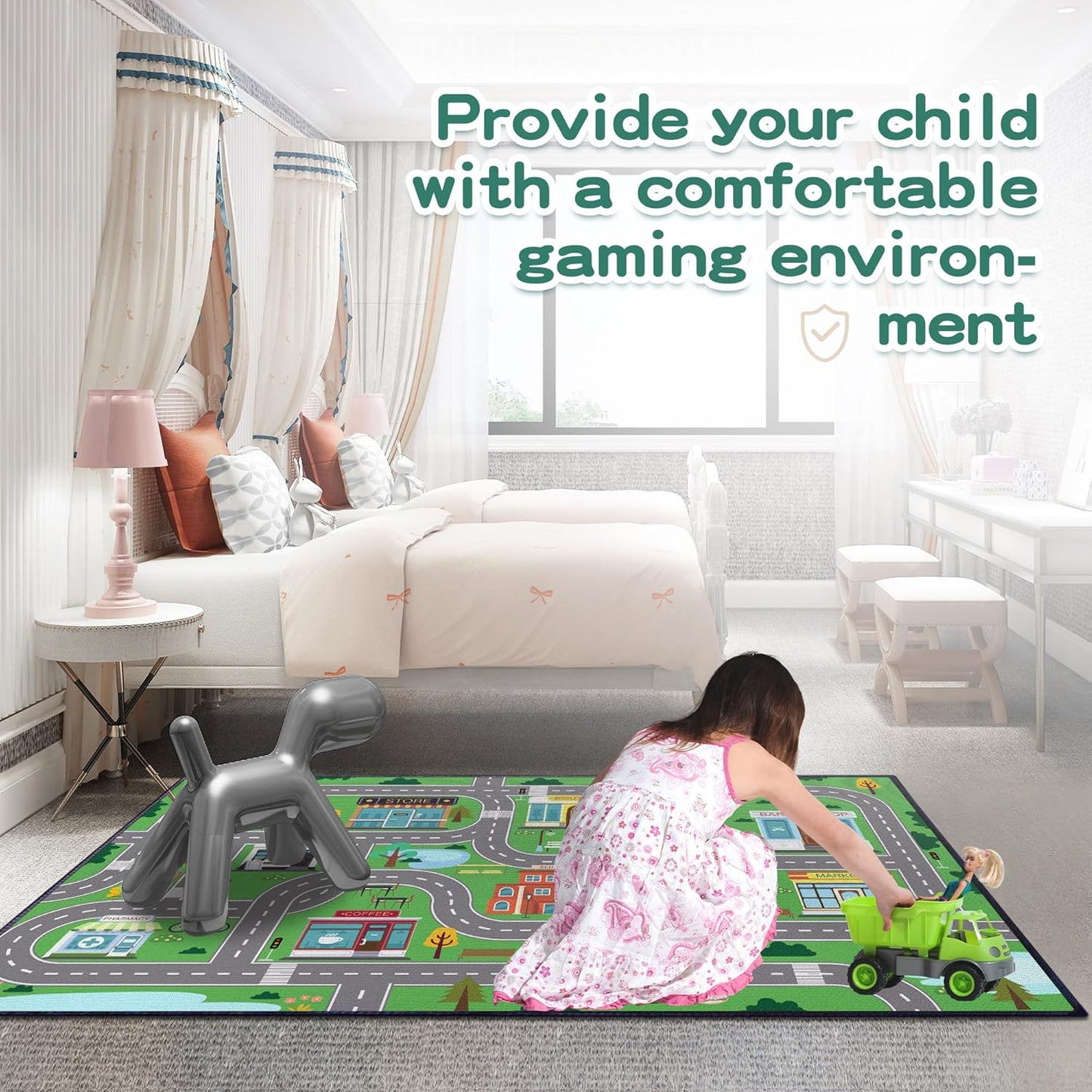 Play Rug for Playroom 59"x39" Car Mat Town City Road Map for Boys Bedroom Fun Car Play Area Carpet Non-Slip Washable