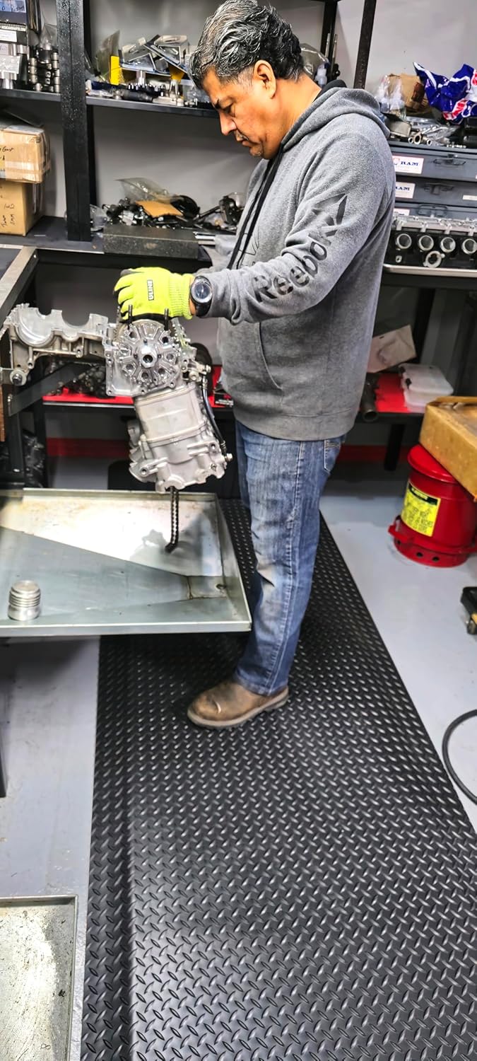 Rhino Mats, American Classic Diamond Anti-Fatigue Mats, Industrial Ergonomic Comfort Standing Mat for Work, Home, Garage, Office, Kitchen or Anywhere (Black 1" Thick, 2 FT. x 14 FT.)