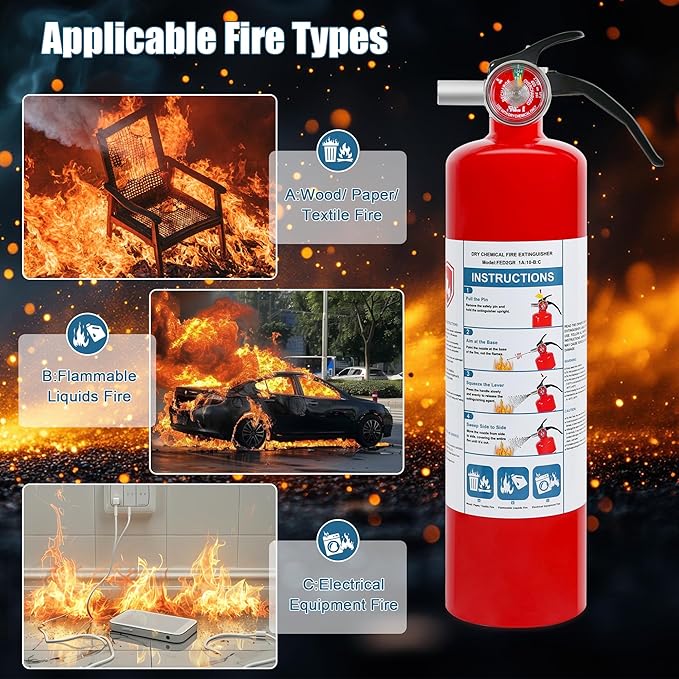 6 Pack ABC Dry Chemical Fire Extinguishers, 2.5 lb 1A:10B:C Rating for Home, Car, Boat, Quick Release Handle, Compact & Portable Dry Powder Extinguisher
