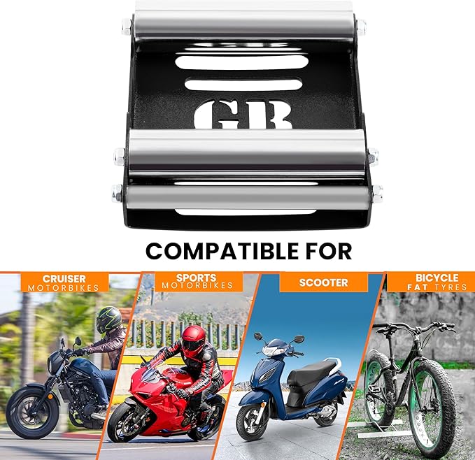 GRAND PITSTOP Motorcycle Roller Wheel Cleaning Stand - Paddock Stand Replacement - Wheel Roller Stand with Ramp Support for tire Cleaning & Chain Lubrication (Black Roller Medium)