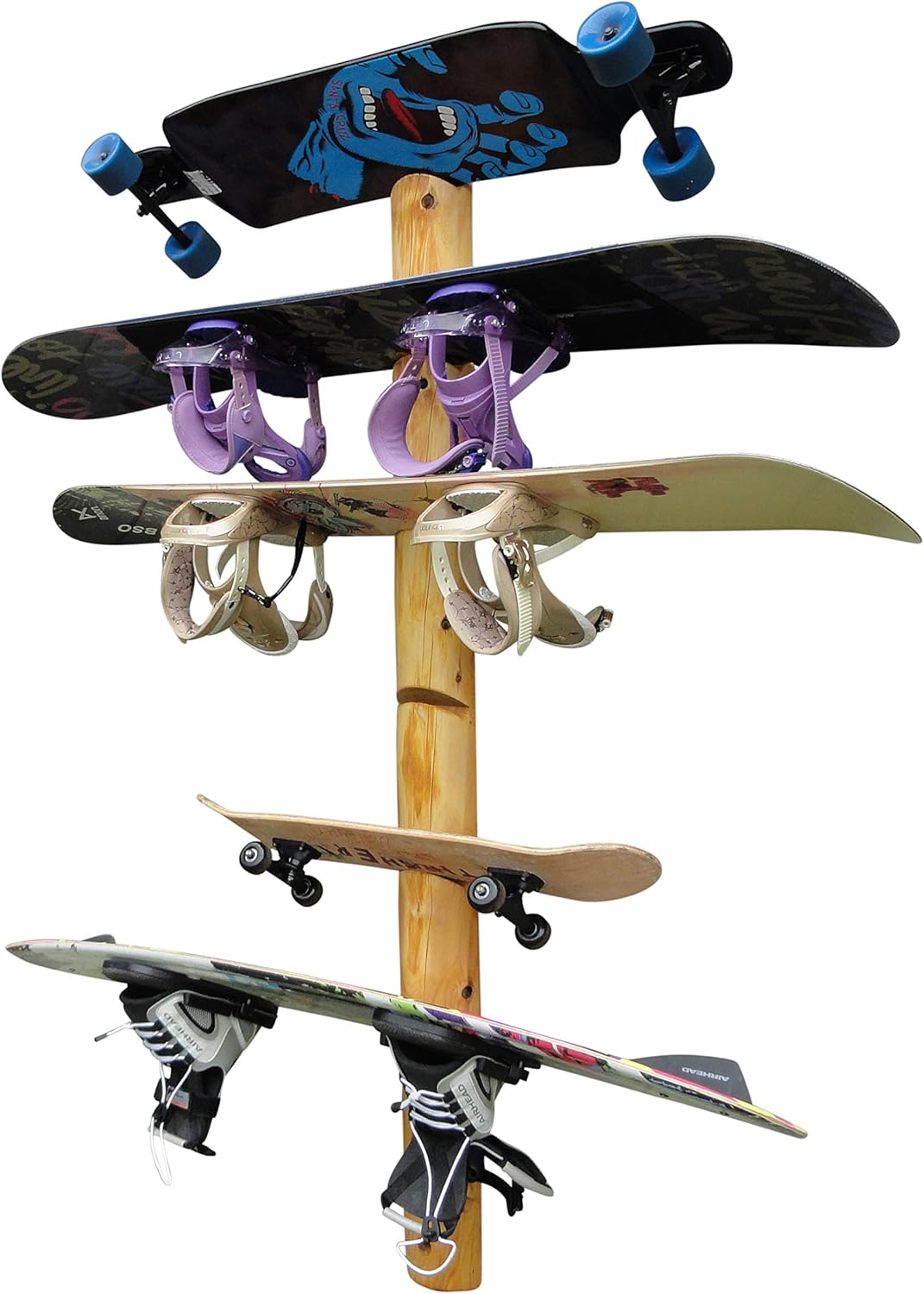 7-Place Wall-Mounted Snowboard Log Rack, Wakeboard Racks, Skateboard Holder Wall Mount, Vertical Snowboard Wall Mount Sport Storage for Garage, Skateboard Rack Walls, Wood Storage Racks - Natural